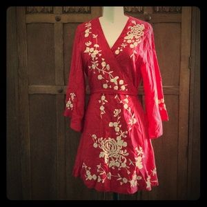 Embroidered Kimono wrap dress